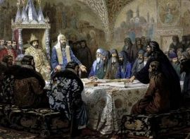 Церковный Собор 1654 года. Патриарх Никон представляет исправленные книги